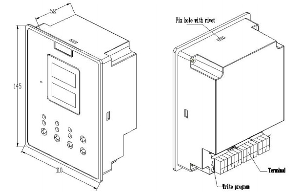 RS485 double-meter controller overall dimension